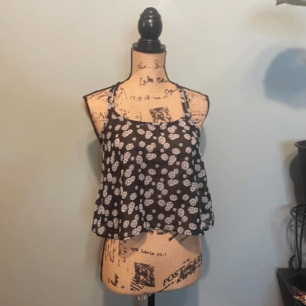 Full Tilt‎ Sheer Daisy Floral Swim Cover Up Tank Top Flowy